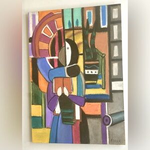 Vintage Painting Drawing Signed Fernand Leger From Museum Of Modern Art New York